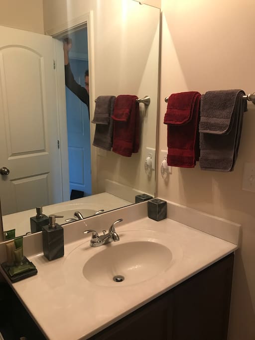 Guest bathroom private for your use. All towels you should need available. This bathroom is private for you