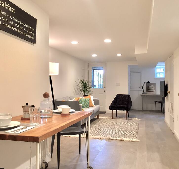 Spacious open floor plan kitchen to living room. If you’re height measures over 6.1’, please note the bulkhead in the apartment. It runs through the apartment.