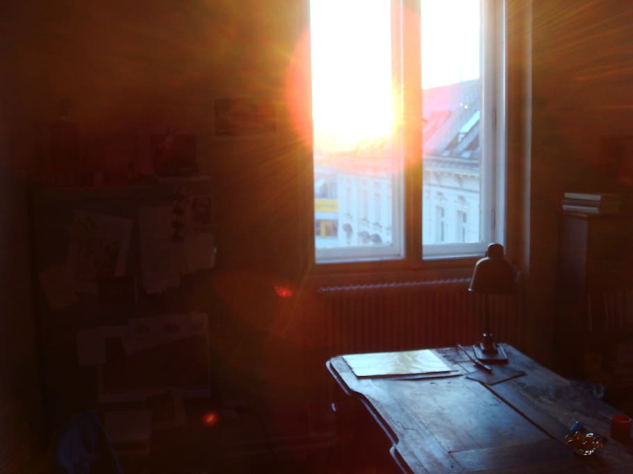 Zi 1 Schreibtisch in (winterlich) frühmorgendlichem Licht