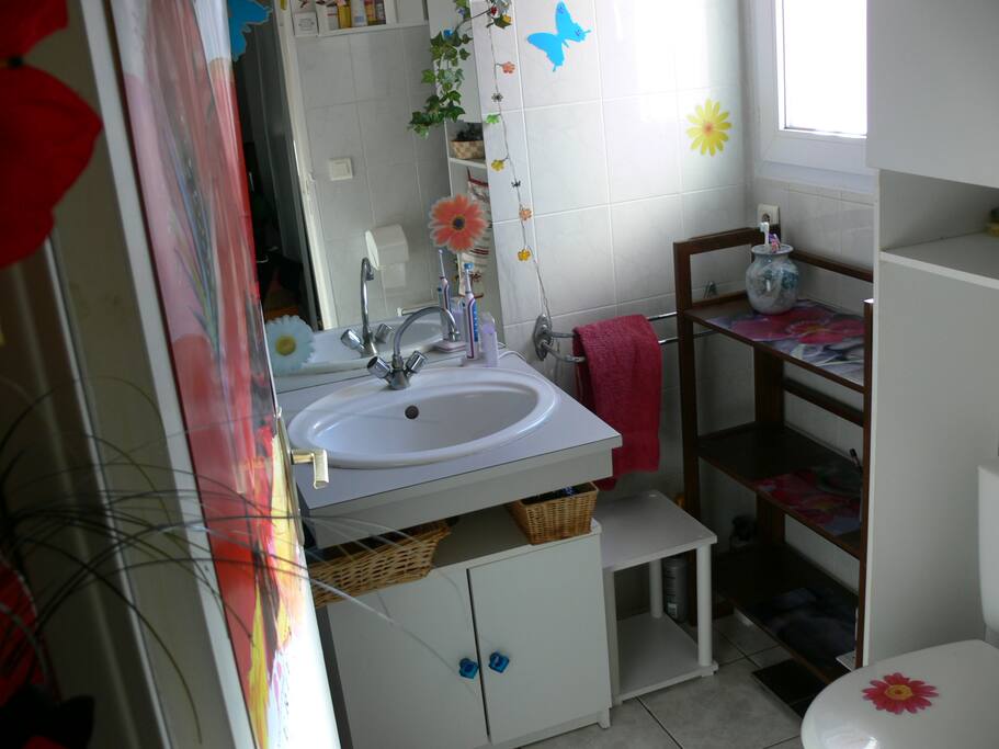 salle de bain à l'étage avec 1 wc + 1 wc an rdc.