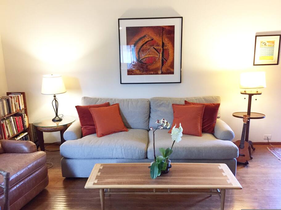 Comfy couch - seats four.