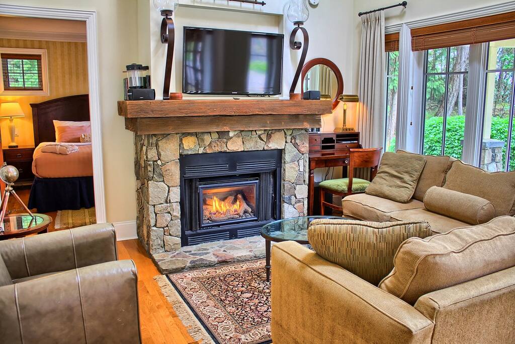 Snuggle up in front of the fireplace