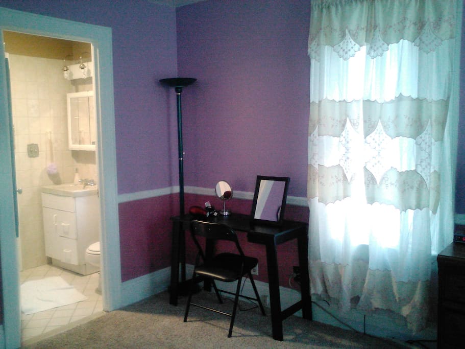 Bathroom and makeup table and hair dryer