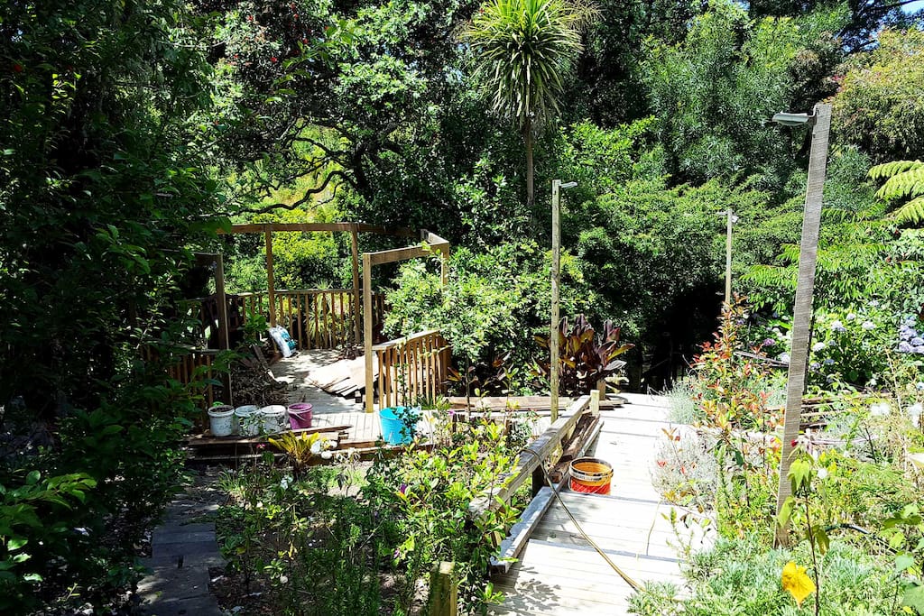 The fabulous backyard and garden of our home.
Here you are going down the terraces to the stream below.