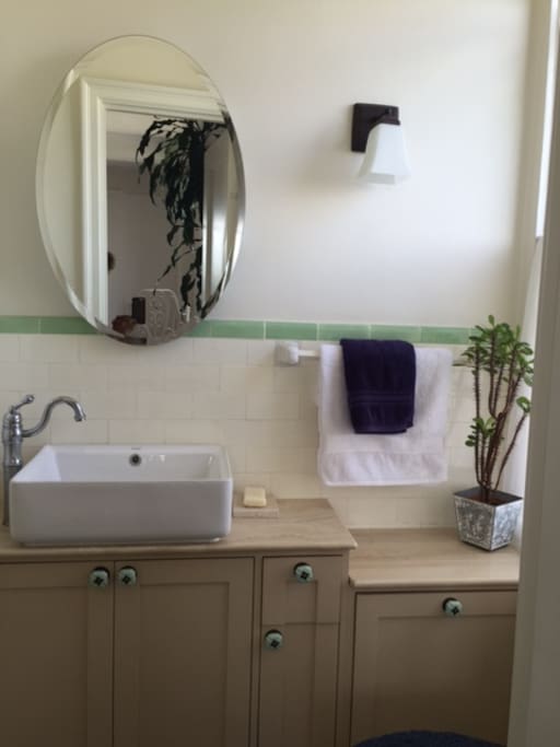 Private bath with shower--excellent water pressure.