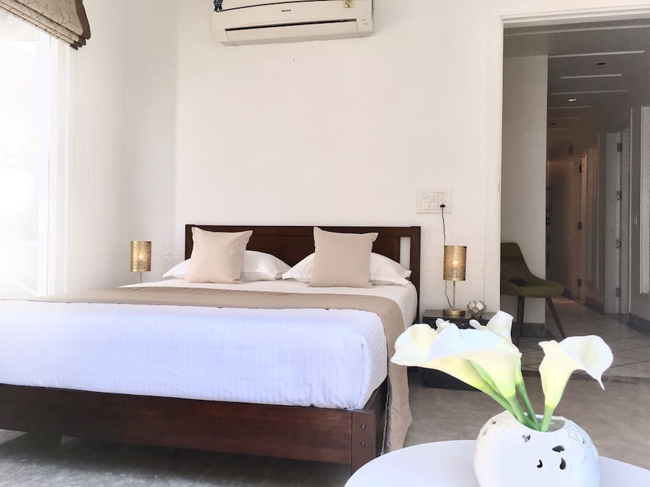 Bedroom 3: Queen size bed, large wardrobe, sitting area, bathroom next door and balcony overlooking the street
