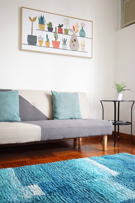 Spacious Living room with Nice nature decoration and a big french window ^^ comfortable