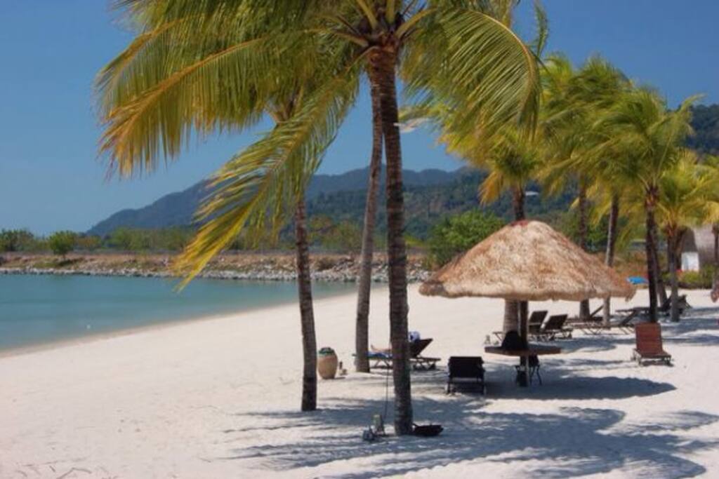 the beach in back of the bulding