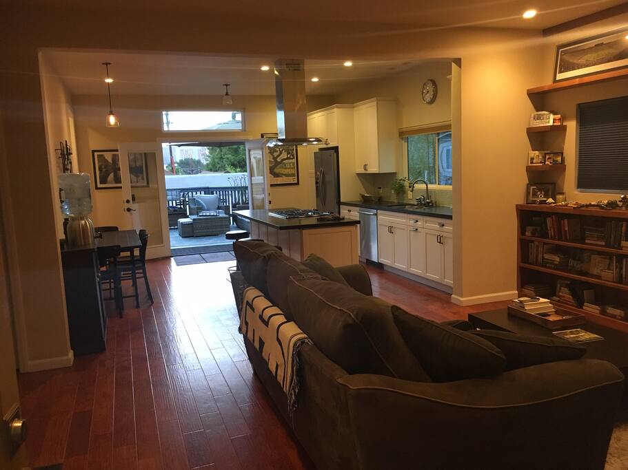 Comfy couch with 60 inch flat screen TV. DirecTV & Apple TV.