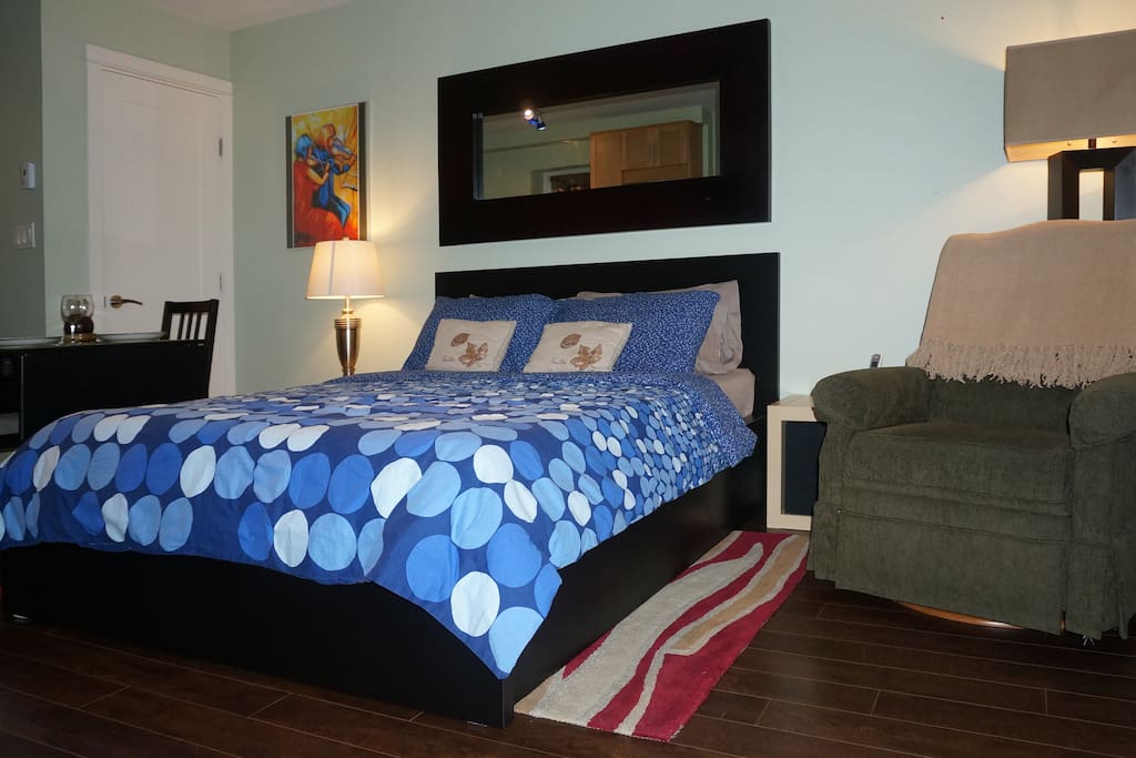 Relax and enjoy a great night sleep in our new queen sized bed!