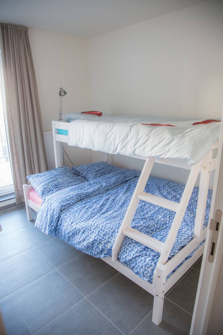 Bedroom #2 with a bunk-bed for 3-4 persons. Kids like it. This room also has an access to the terrace