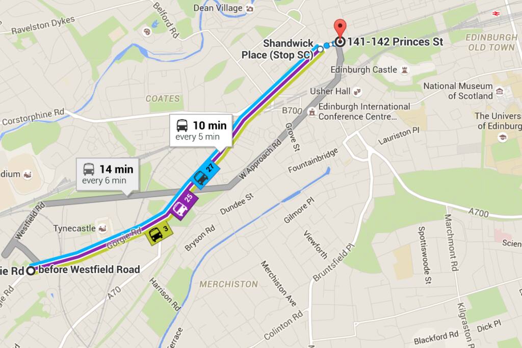 Buses from Gorgie Road - Bus stop 5 mins walk (400-500 Meters from flat)