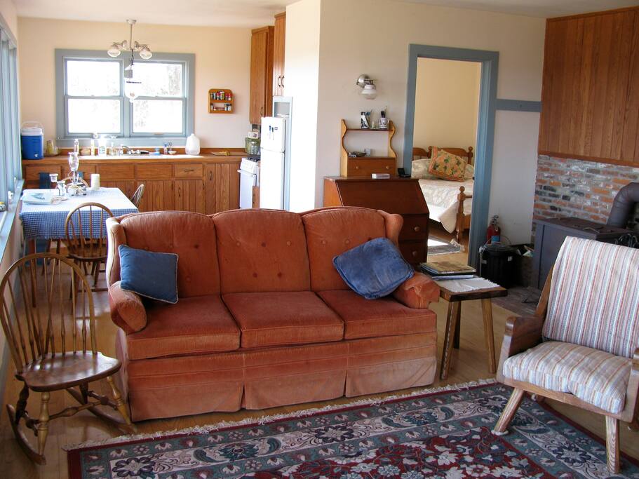 Kitchen, bedroom on back right with half bath
