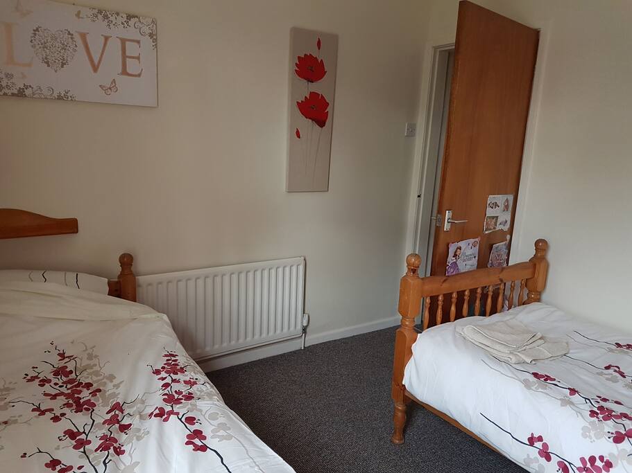 twin bedroom with TV