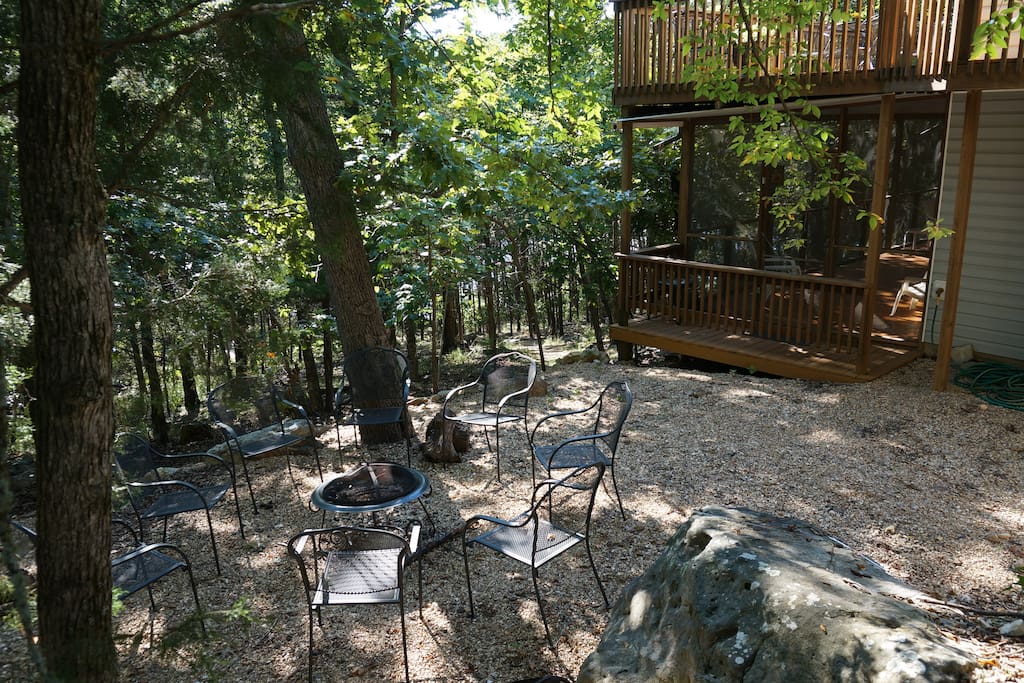 Outdoor space with fire pit.