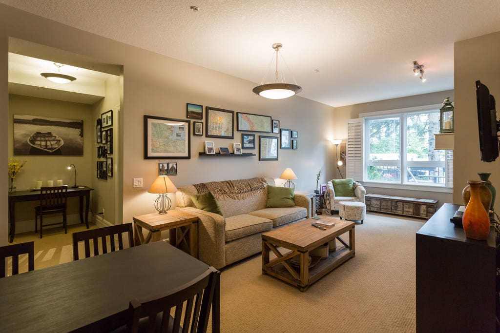 Comfortable living room with TV (Netflix, Apple TV) and plenty of DVD's, books, and board games to keep you entertained.