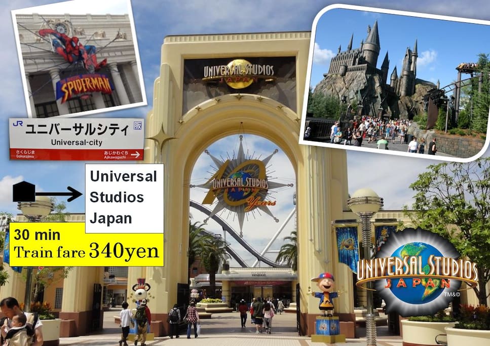 About 30 min to USJ(Universal Studios) Train fare 340 yen