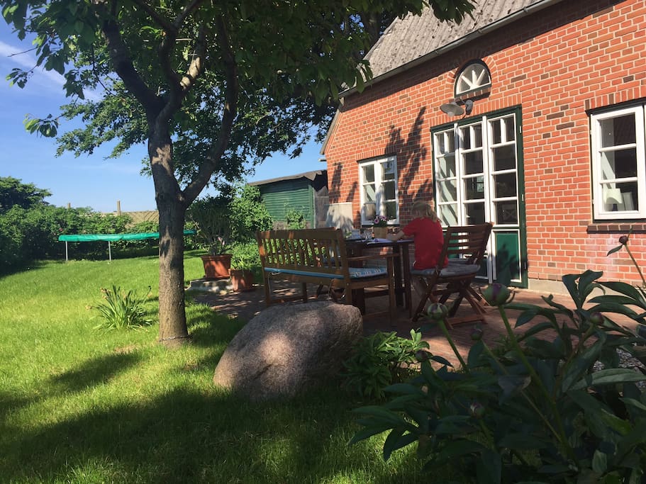 Terrasse auf der Westseite und Trampolin