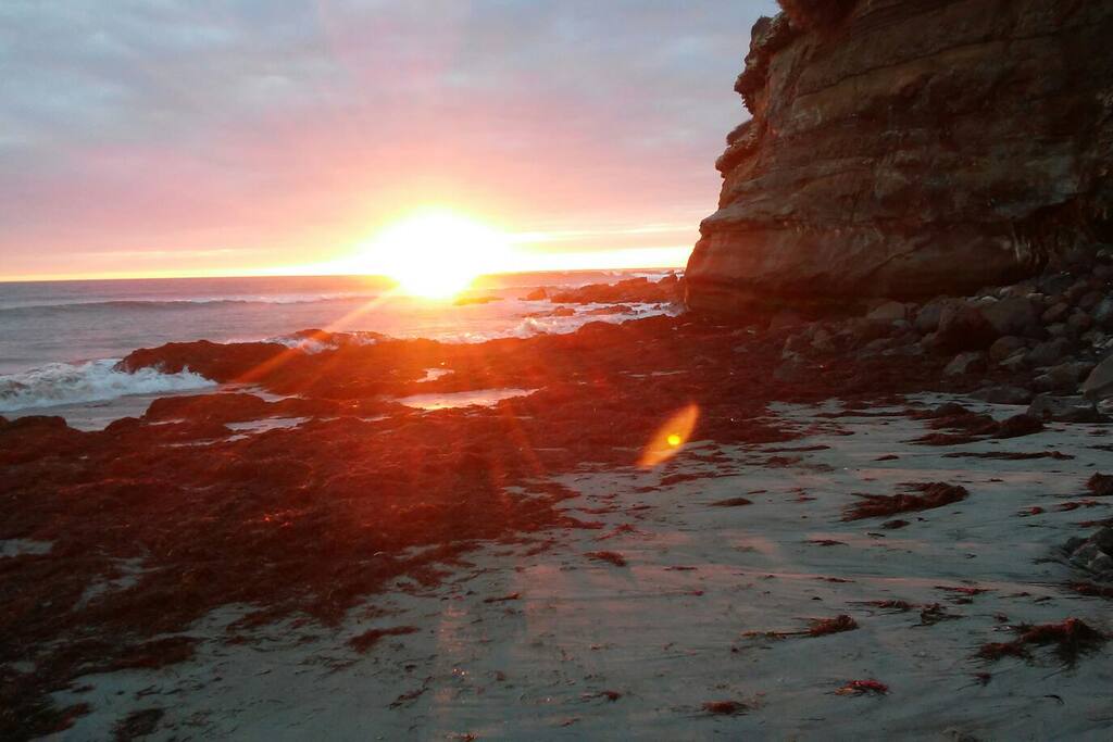 Sunset on the private beach out front.