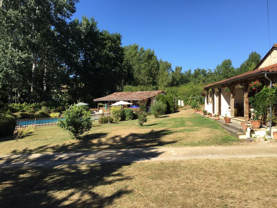 Both houses, garden and pool