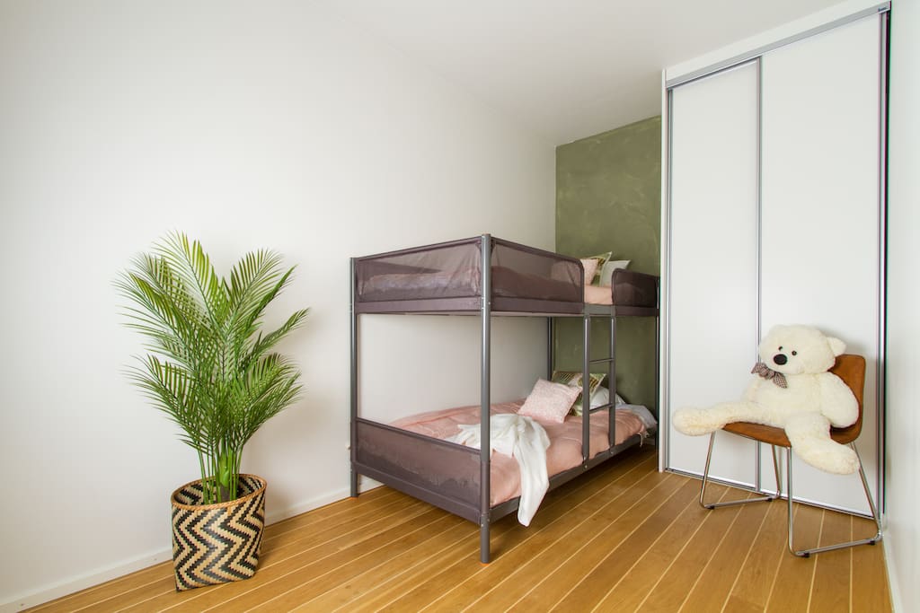 Bedroom with bunkbeds for the kids, or you're smallest person in group;)