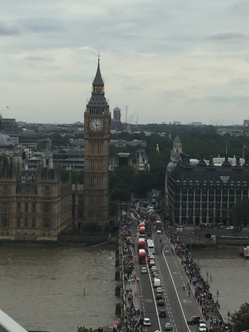 Big Ben and Westminster Bridge as seen from the balcony