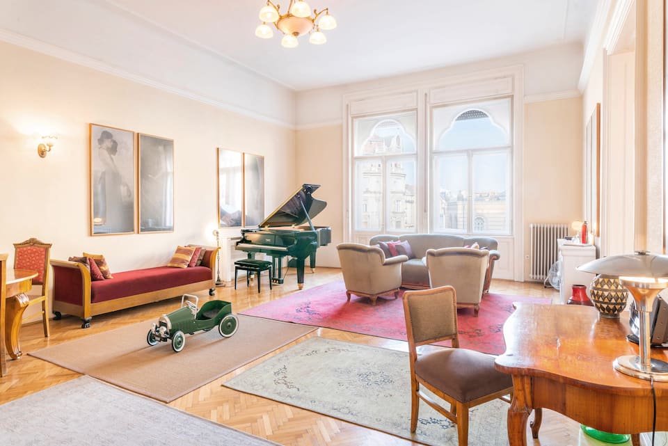 An art nouveau salon with a concert grand, Budapest, Hungary, photo 3 of 10
