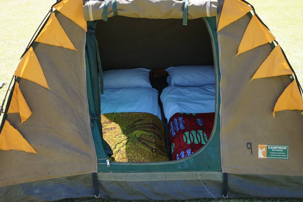 Inside the tents you will find 2 mattresses and linen