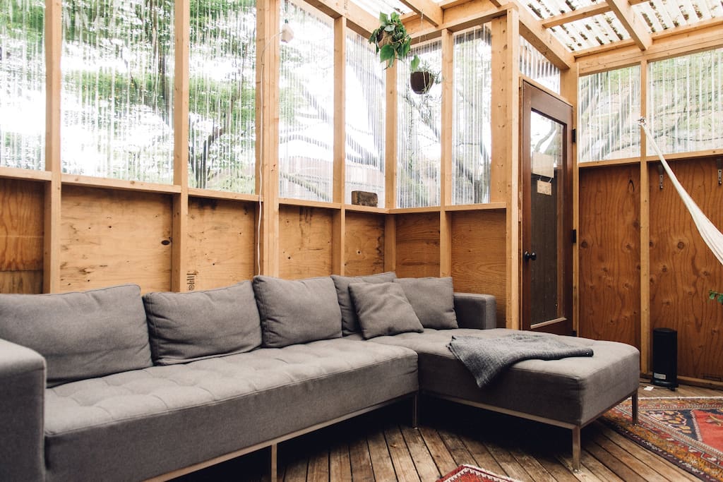 Full shot of the sofa in the Garden Loft