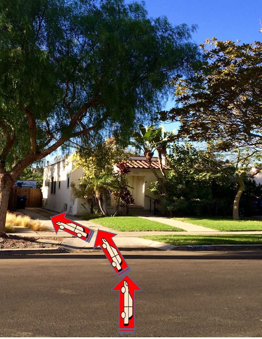 Free parking in the driveway on the left side as you face our house.