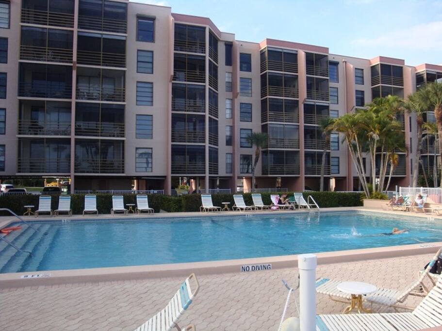 View of the F Building from Across the Pool