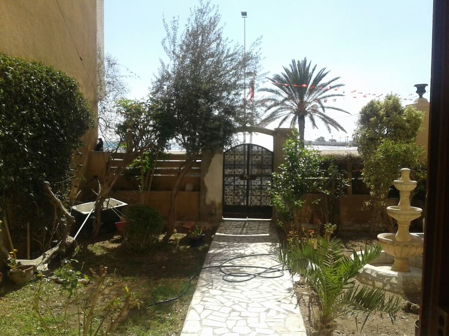 Le jardin avec vue sur une avenue et la mer