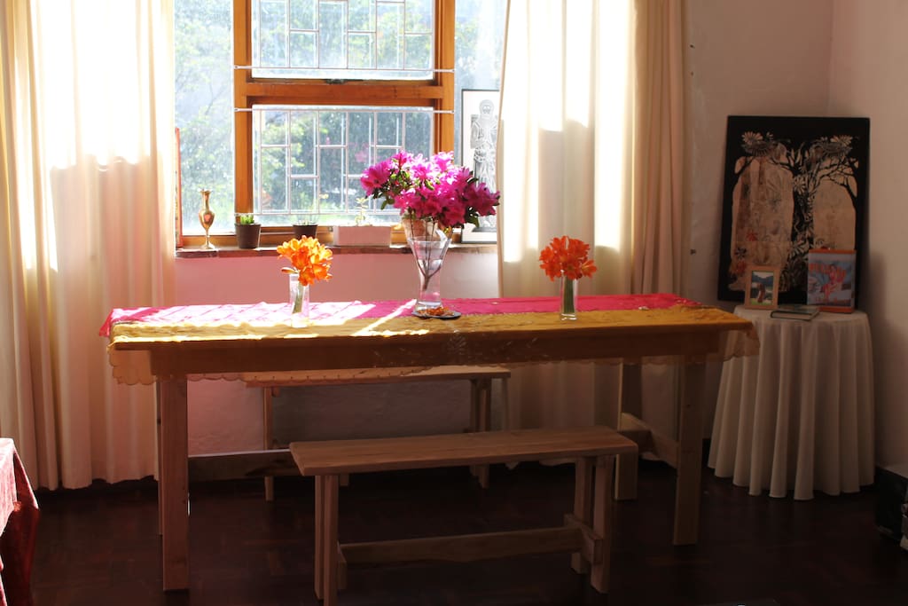 Enjoy a meal at my dining room table as you gaze at the mountain :)