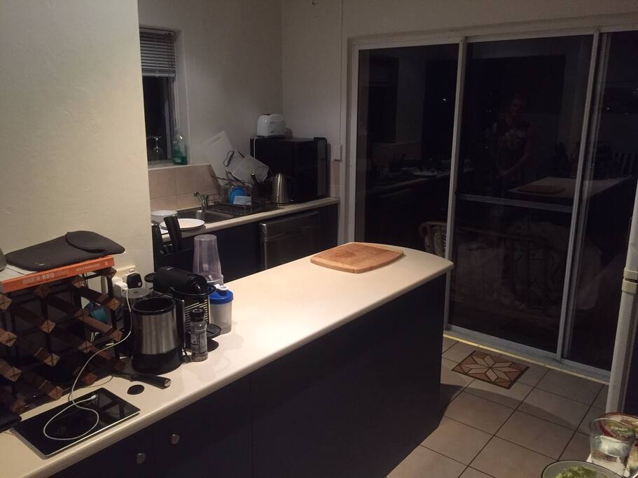Kitchen has coffee machine, gas oven and bobs, fridge freezer, wine fridge