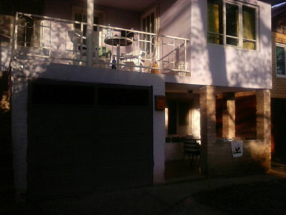 In front of the bungalow