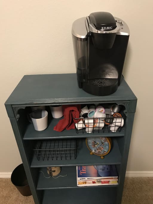 Keurig with K-cups in the Floral Room