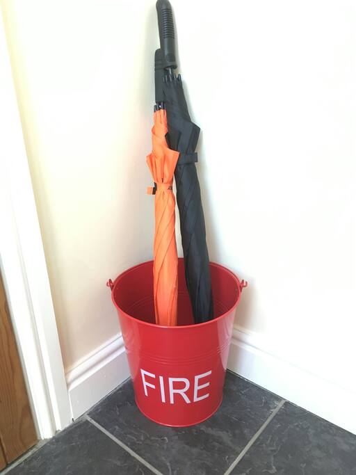 Umbrellas for your use in the fire bucket.