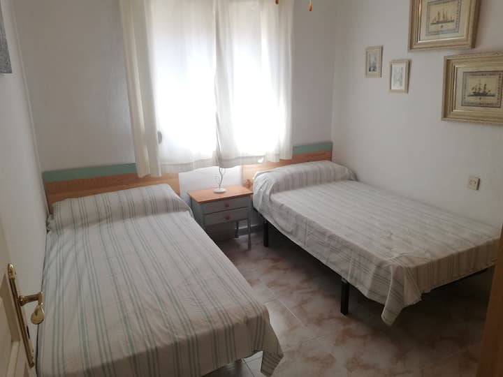 Double room with two 90x180 beds and fan
