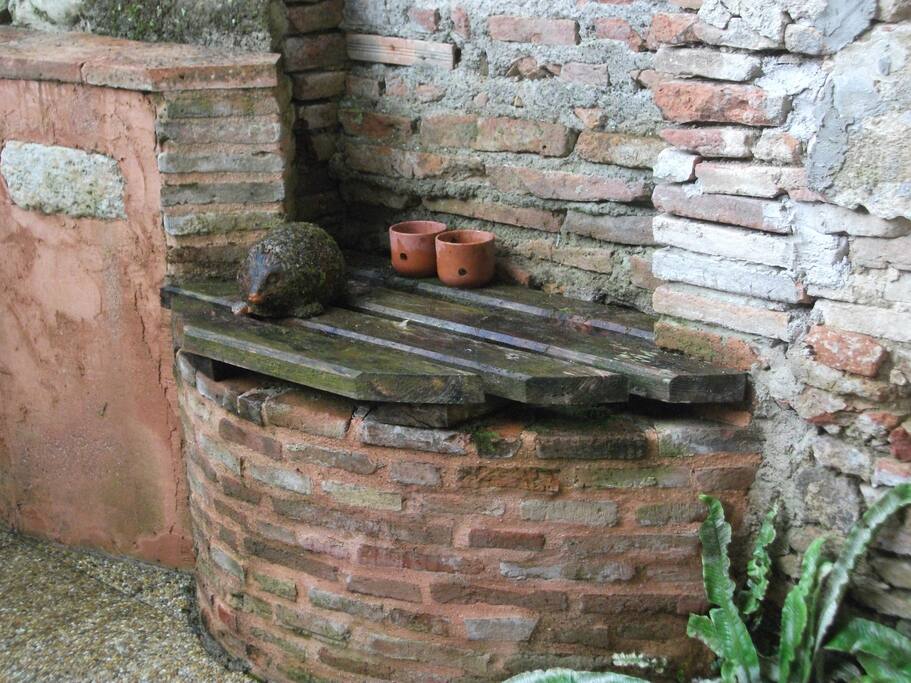 décoration côté puits avec un hérisson