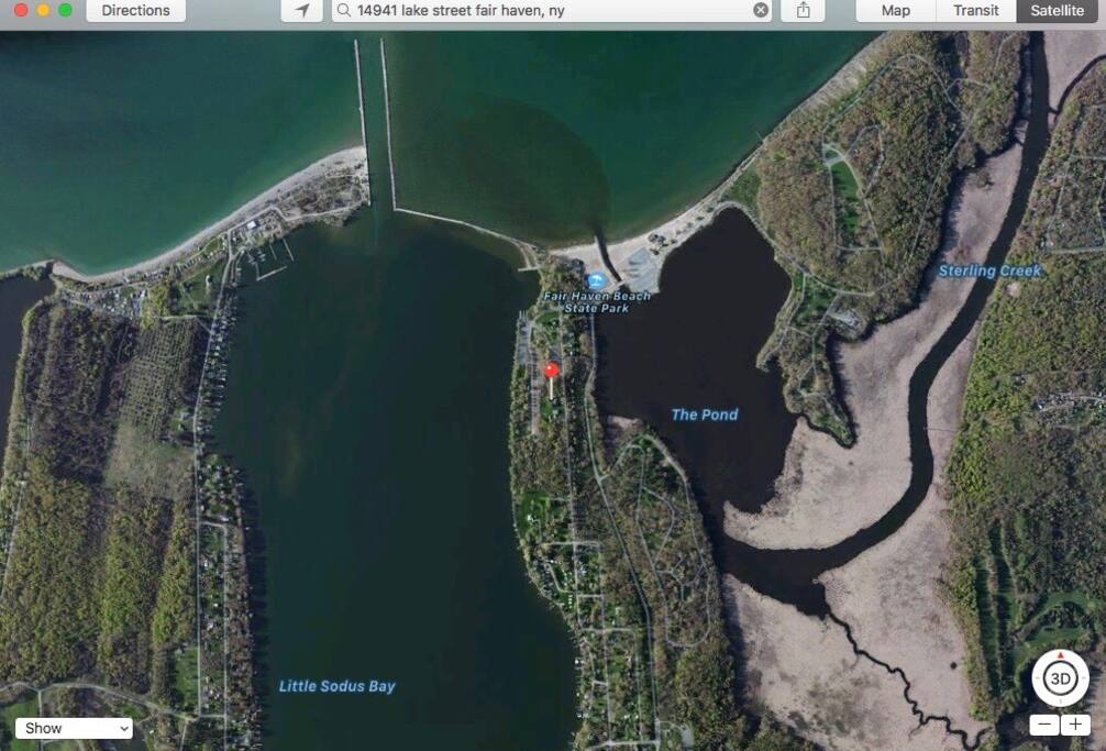 Bay to the west, pond to the east, Fair Haven Park due north