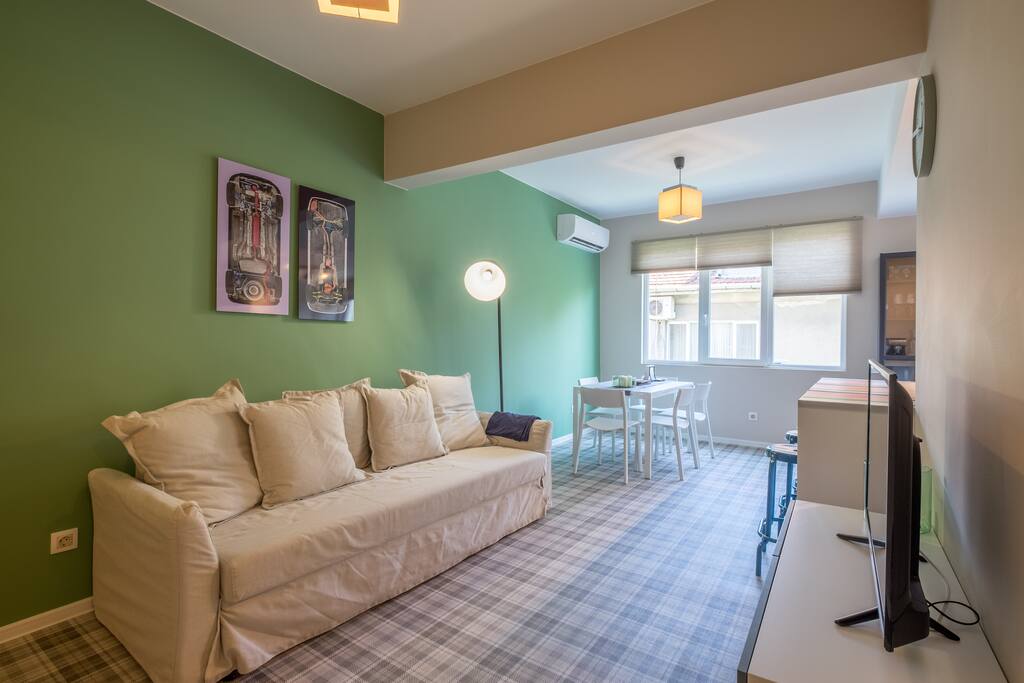 Living room area. Here you can see the sofa bed.