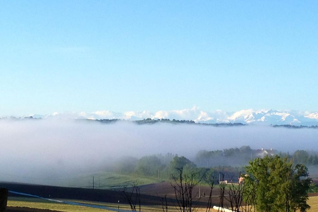 The vallée and Pyrenees from the terrace.