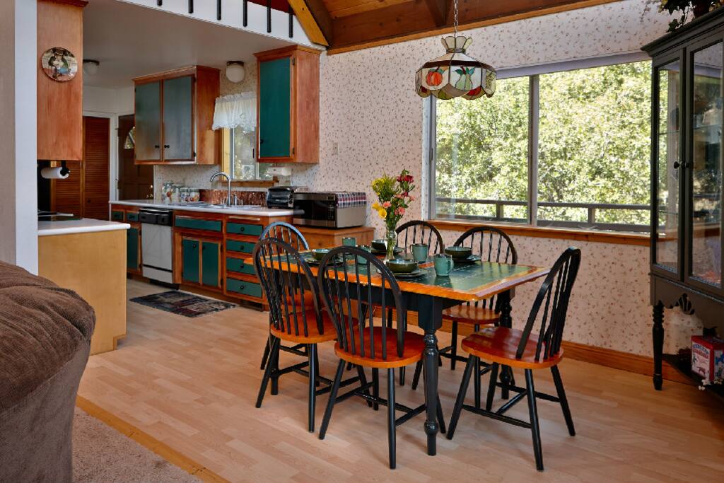 Dining room and kitchen. Seats 6. Kitchen has all essentials.