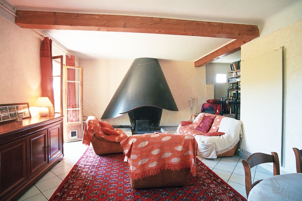 Salon (et sa belle cheminée contemporaine)