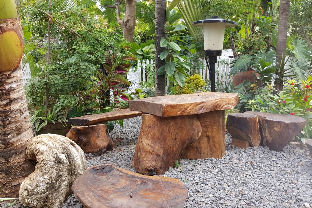 sitting area with natural wood