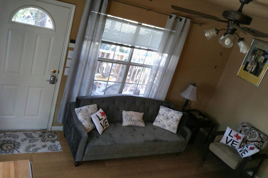 Fold down sofa sleeps 1 comfortably