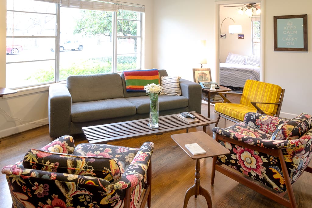 A fun, cozy, mid-century eclectic mix of style to enjoy the fun vibe of Austin.