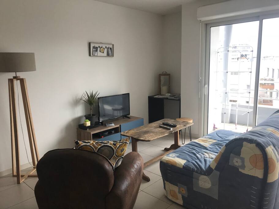 Salon avec TV connectée et freebox revolution