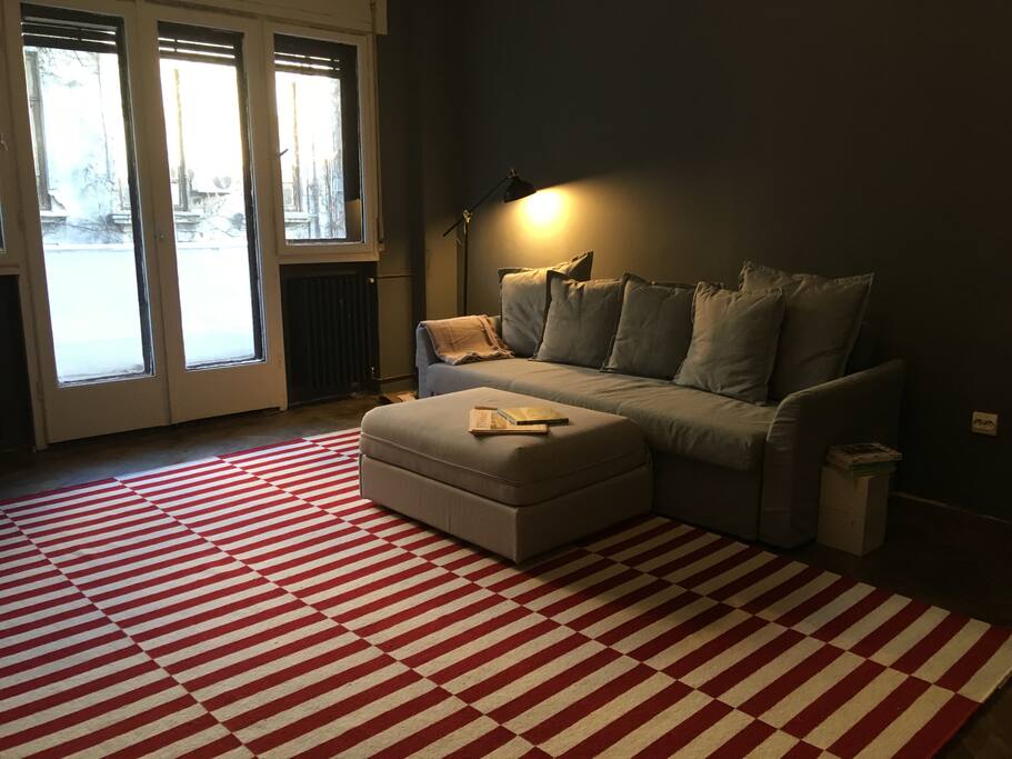 Sofa - seats 3 to 4. It can be converted into an occasional large double bed