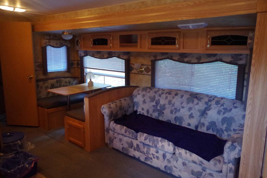 Couch pulls out into a bed